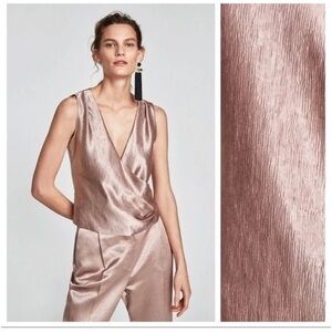 Zara Elegant Satin Top in Rose Gold—Small